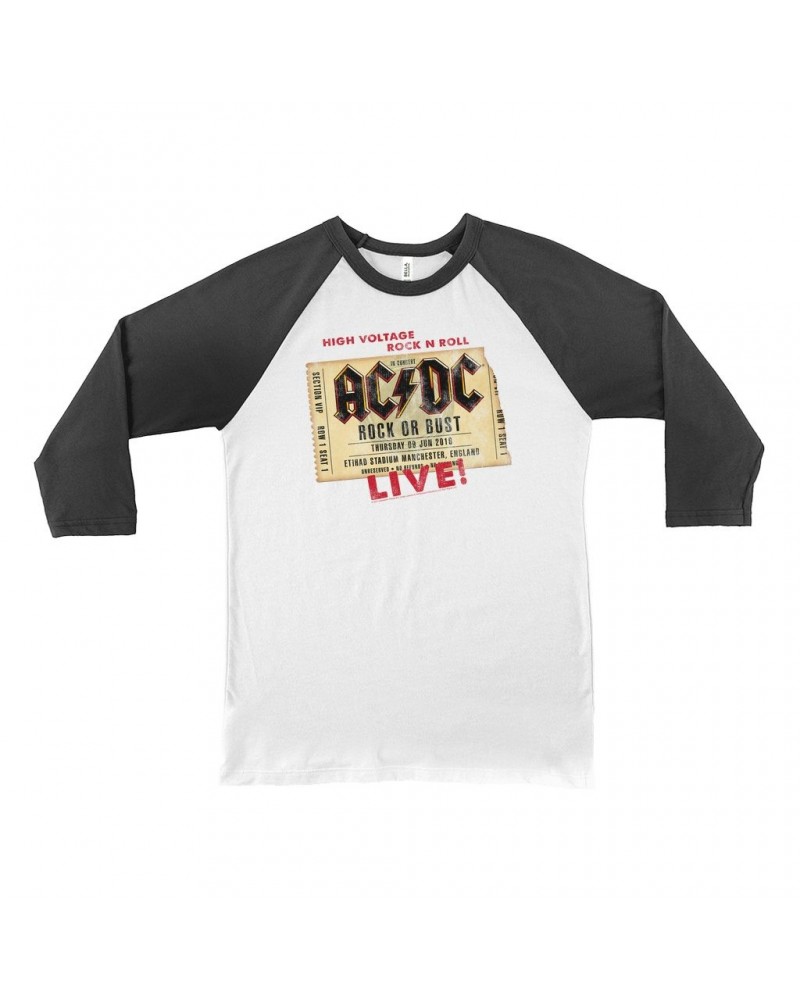 AC/DC 3/4 Sleeve Baseball Tee | Rock or Bust Manchester England Concert Ticket Shirt $14.08 Shirts