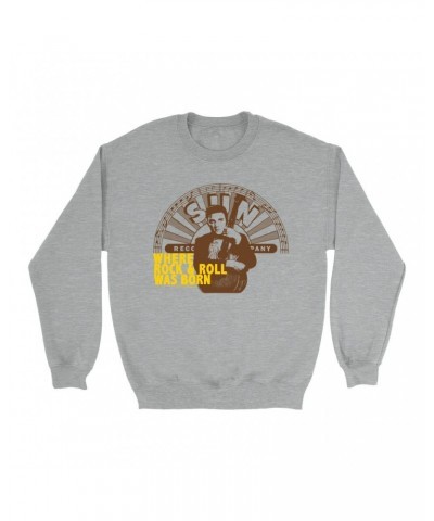 Elvis Presley Sweatshirt | Where Rock N' Roll Began Yellow Distressed Sweatshirt $10.83 Sweatshirts