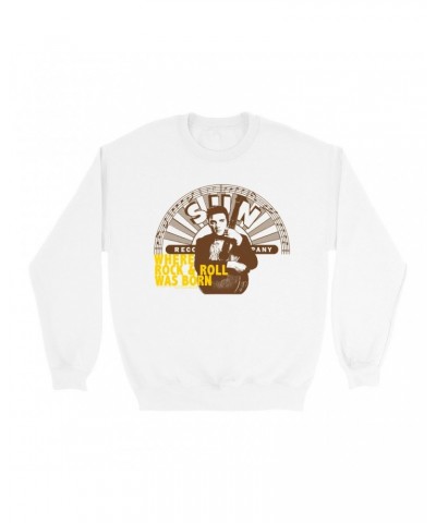 Elvis Presley Sweatshirt | Where Rock N' Roll Began Yellow Distressed Sweatshirt $10.83 Sweatshirts