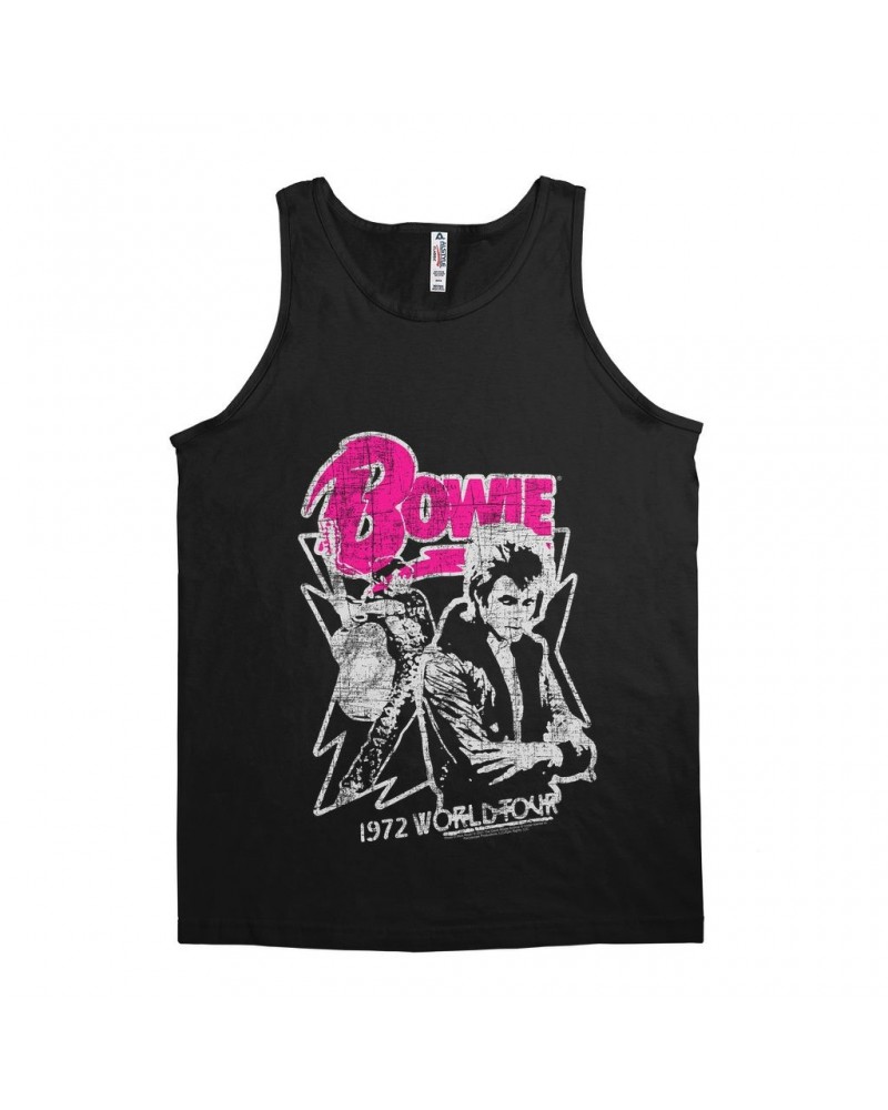 David Bowie Unisex Tank Top | Pink And Silver 1972 World Tour Distressed Shirt $7.98 Shirts