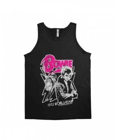 David Bowie Unisex Tank Top | Pink And Silver 1972 World Tour Distressed Shirt $7.98 Shirts