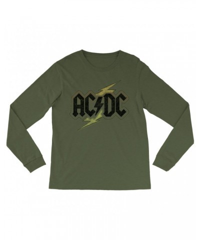 AC/DC Long Sleeve Shirt | Gold Bolt Logo Distressed Shirt $9.88 Shirts