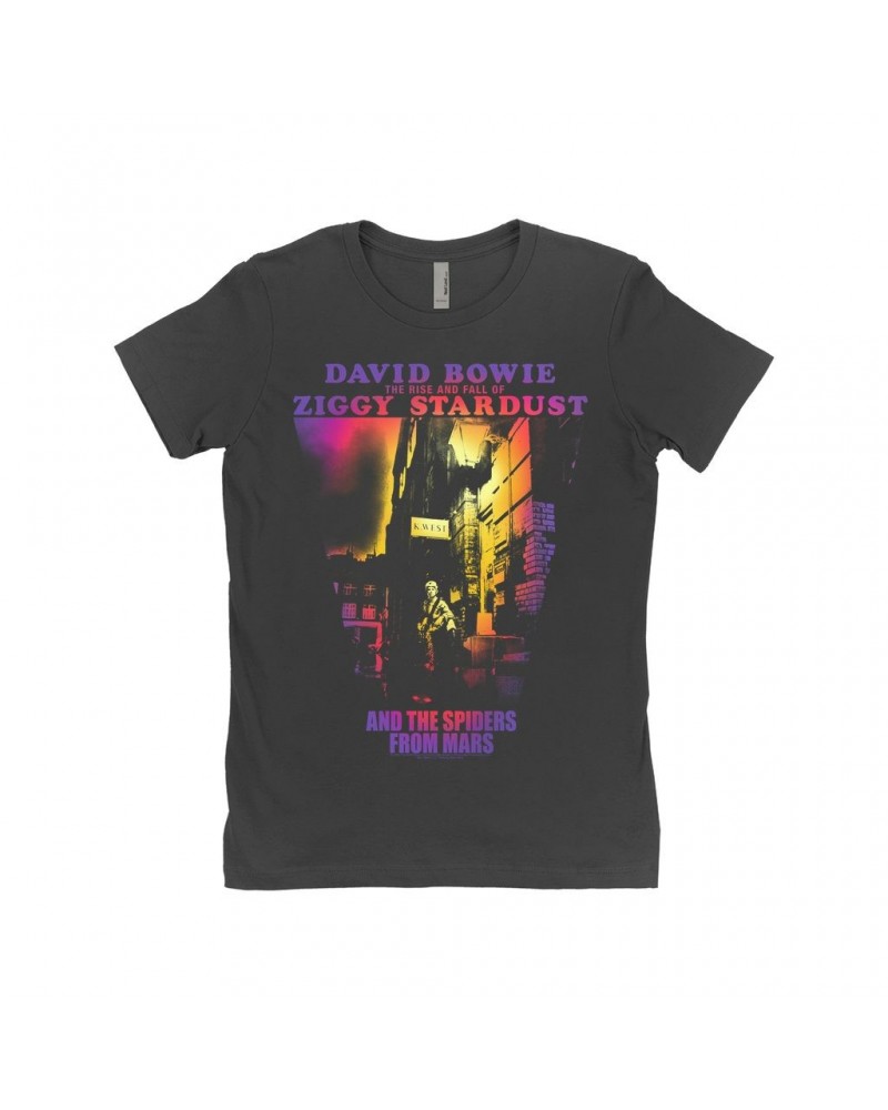 David Bowie Ladies' Boyfriend T-Shirt | Rainbow Ombre The Rise And Fall Of Ziggy Stardust Shirt $7.73 Shirts