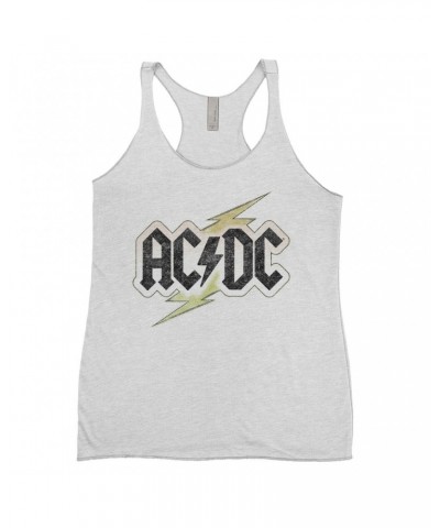 AC/DC Ladies' Tank Top | Gold Bolt Logo Distressed Shirt $13.32 Shirts