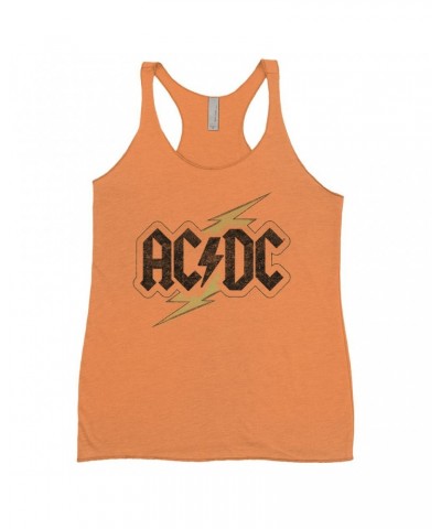 AC/DC Ladies' Tank Top | Gold Bolt Logo Distressed Shirt $13.32 Shirts