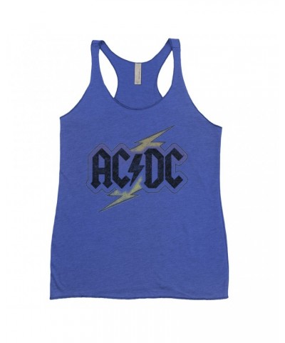 AC/DC Ladies' Tank Top | Gold Bolt Logo Distressed Shirt $13.32 Shirts