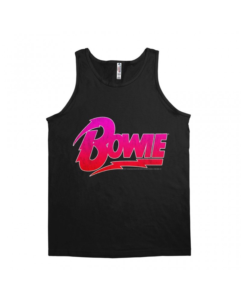 David Bowie Unisex Tank Top | Pink and Red Bowie Logo Shirt $7.73 Shirts