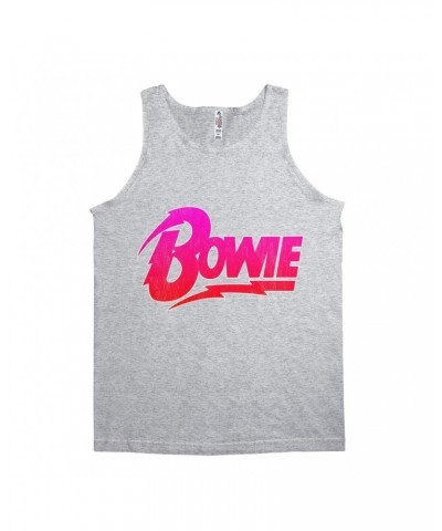 David Bowie Unisex Tank Top | Pink and Red Bowie Logo Shirt $7.73 Shirts