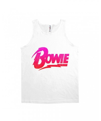 David Bowie Unisex Tank Top | Pink and Red Bowie Logo Shirt $7.73 Shirts