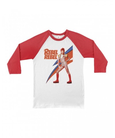 David Bowie 3/4 Sleeve Baseball Tee | Rebel Rebel Aladdin Sane Image Shirt $13.18 Shirts