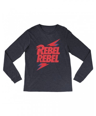 David Bowie Heather Long Sleeve Shirt | Rebel Rebel Lightning Bolt Distressed Shirt $9.28 Shirts