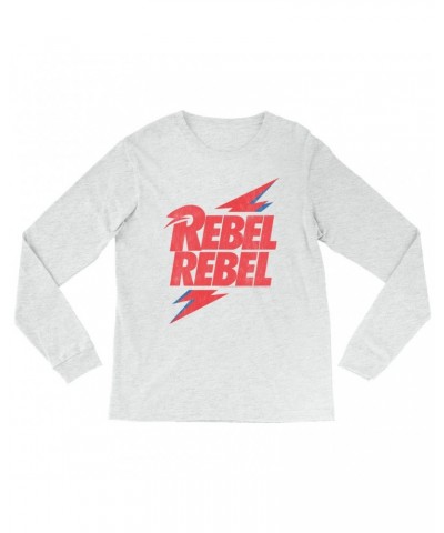 David Bowie Heather Long Sleeve Shirt | Rebel Rebel Lightning Bolt Distressed Shirt $9.28 Shirts