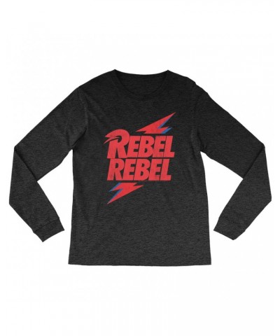 David Bowie Heather Long Sleeve Shirt | Rebel Rebel Lightning Bolt Distressed Shirt $9.28 Shirts