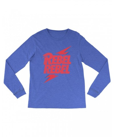 David Bowie Heather Long Sleeve Shirt | Rebel Rebel Lightning Bolt Distressed Shirt $9.28 Shirts