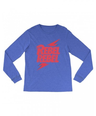 David Bowie Heather Long Sleeve Shirt | Rebel Rebel Lightning Bolt Distressed Shirt $9.28 Shirts