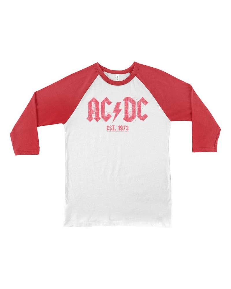 AC/DC 3/4 Sleeve Baseball Tee | Est. 1973 Red Design Distressed Shirt $11.68 Shirts