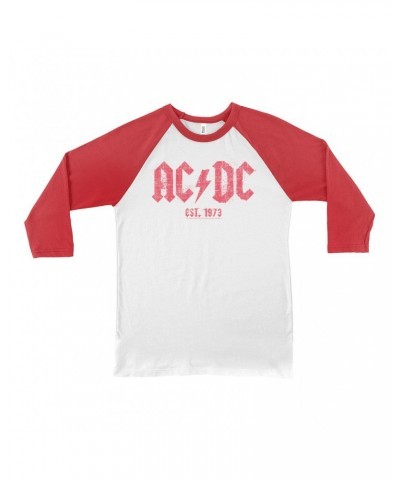 AC/DC 3/4 Sleeve Baseball Tee | Est. 1973 Red Design Distressed Shirt $11.68 Shirts
