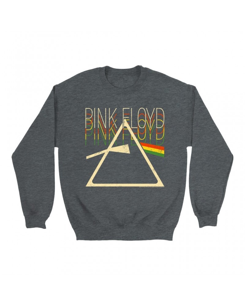 Pink Floyd Sweatshirt | Retro Multi-Color Dark Side Of The Moon Prism Distressed Sweatshirt $13.63 Sweatshirts