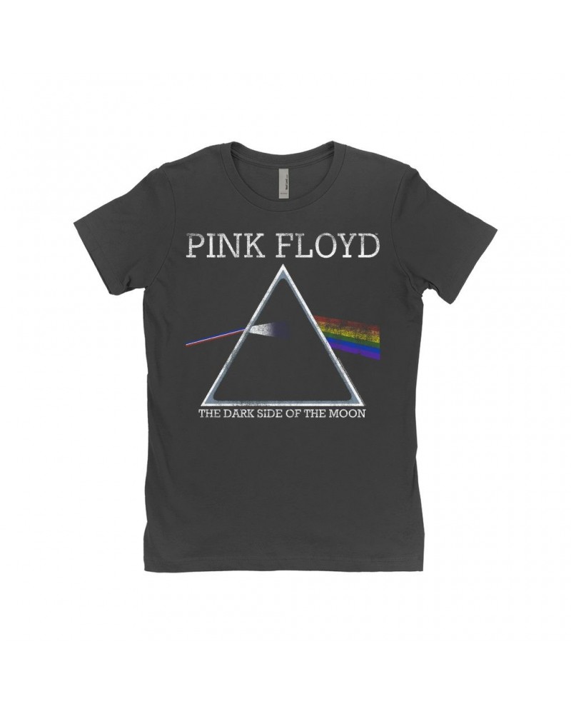 Pink Floyd Ladies' Boyfriend T-Shirt | Classic The Dark Side Of The Moon Logo Distressed Shirt $12.23 Shirts